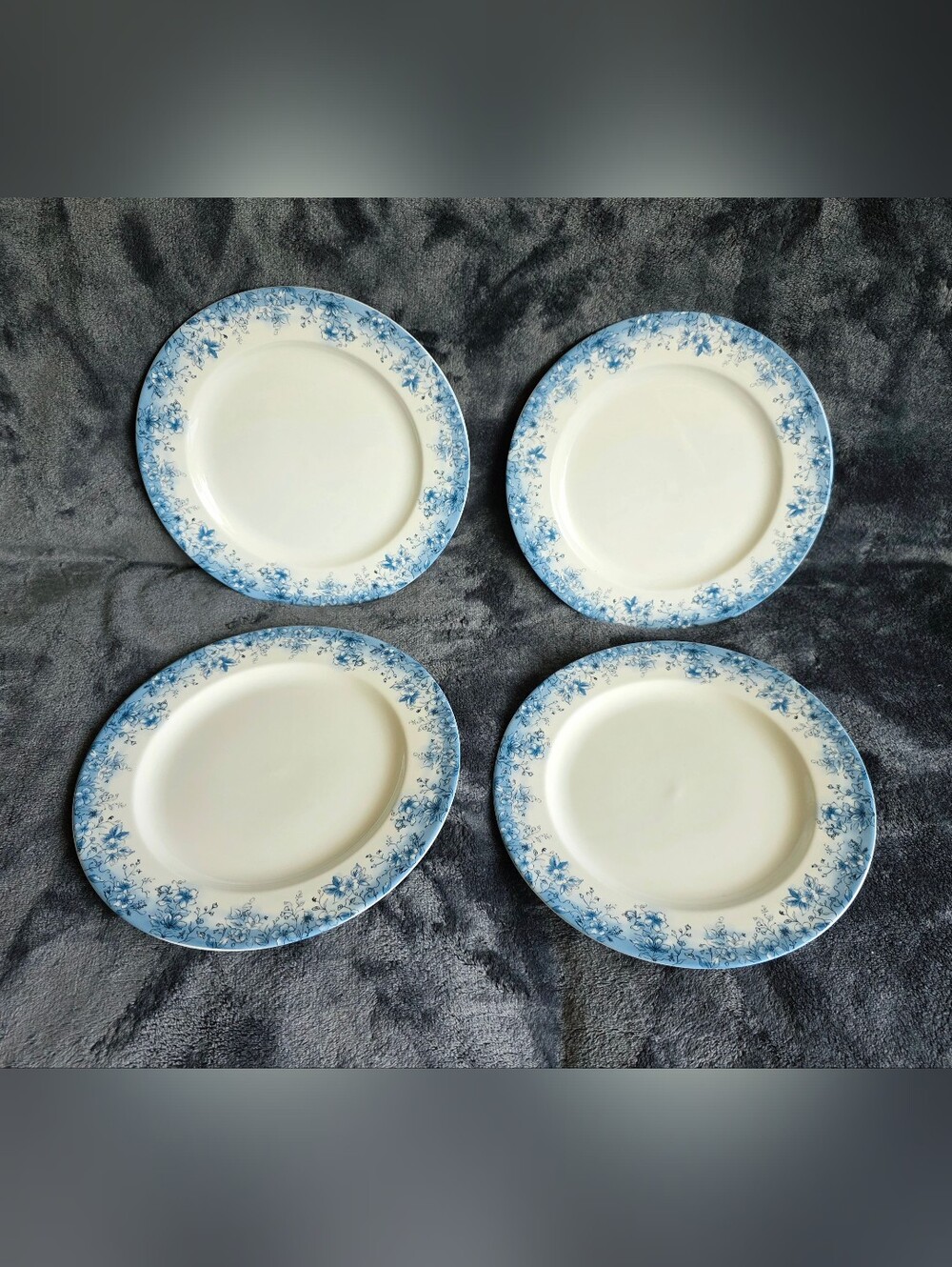 New Floral Ceramic plate bundle of 4, Blue White 10.5" Gzhel style, 4th of July